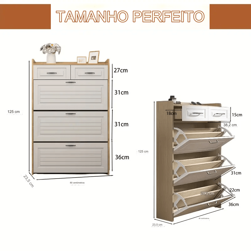 Sapateira Organizadora com 3 Portas 2 Gavetas Compacta