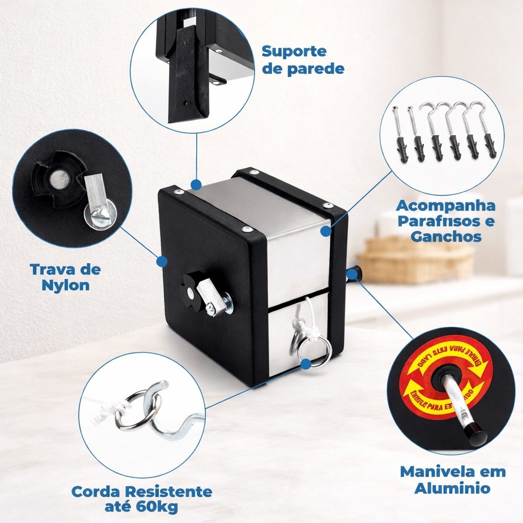 Varal Retrátil de Parede Inox