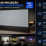 Tela de Projeção Elétrica Floor Rising Premium™ | 100” a 120” Retrátil, Motorizada e Portátil