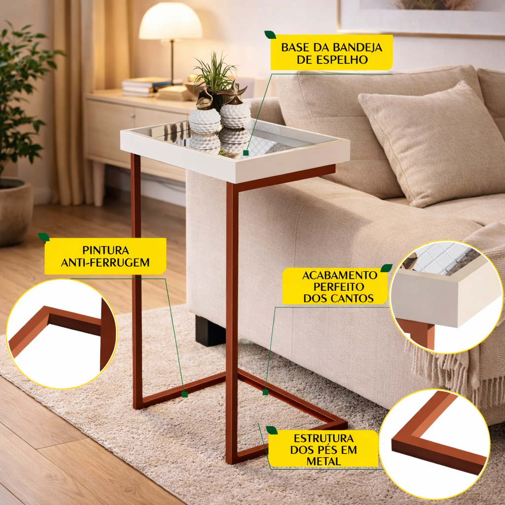 Mesa Lateral Espelhada Moderna