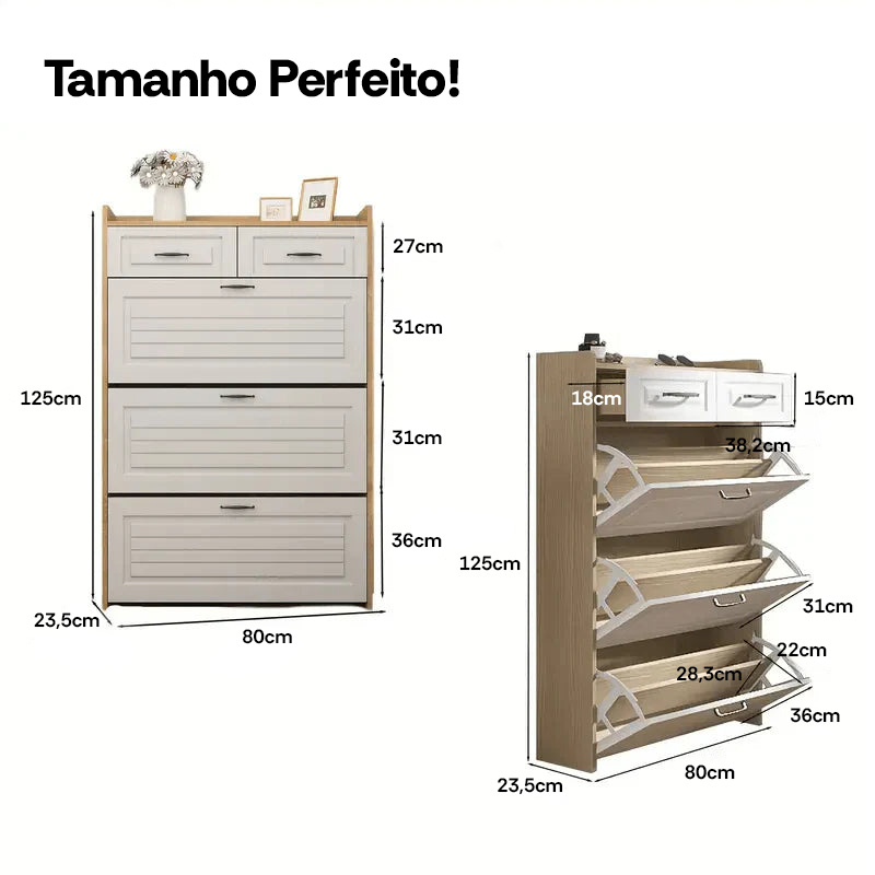 Sapateira Organizadora Compacta com 3 Portas e 2 Gavetas