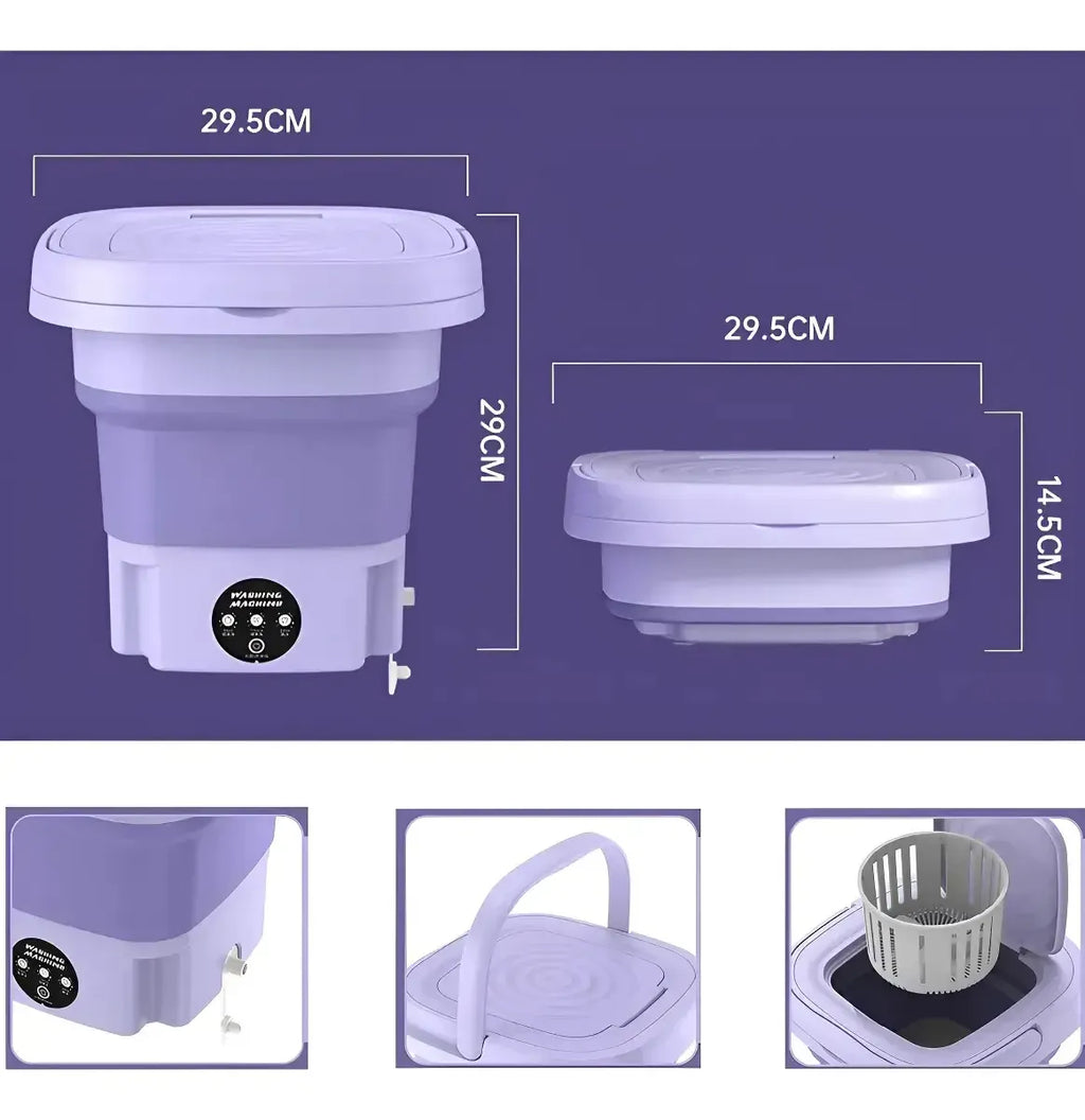 Mini Máquina Lavar Roupas Balde Lavadora Dobrável Portátil