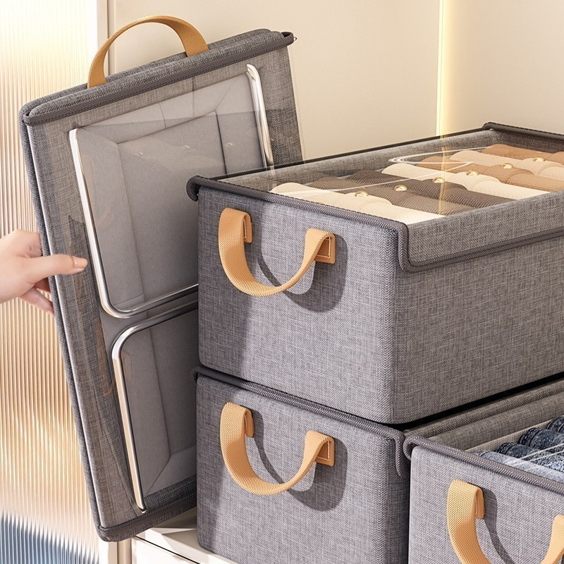 KIT 3 Caixas Organizadoras com Tampa Transparente – Oxford Reforçado 47×28×20cm
